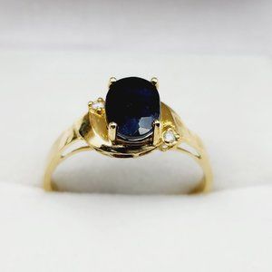 10K Yellow Gold Natural Blue Sapphire 8x6mm with Diamonds Ring